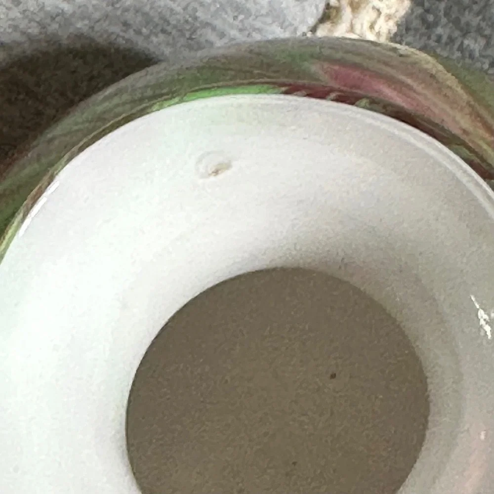 Burton Hand Blown Art Glass Bud Vase Pink Green White Swirl Marbled 6 Inch